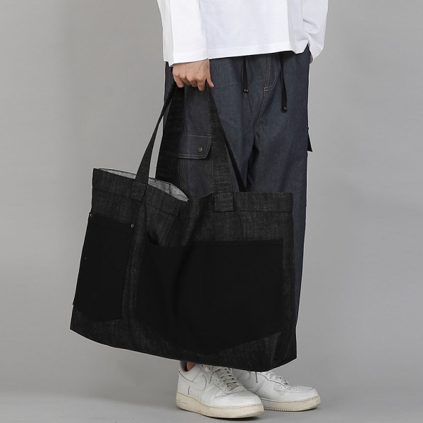 더블 펜타곤포켓 EX와이드 에코백 DPP-161 데님 블랙
