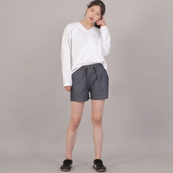 포켓리스 코튼 숏팬츠 CWS-390 데님 라이트인디고