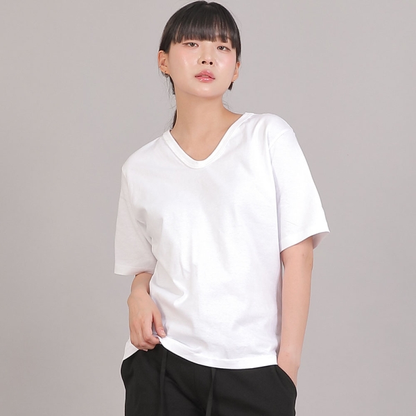 미니멀 16s 코튼 V넥 반팔티셔츠 SVR-8A07 화이트