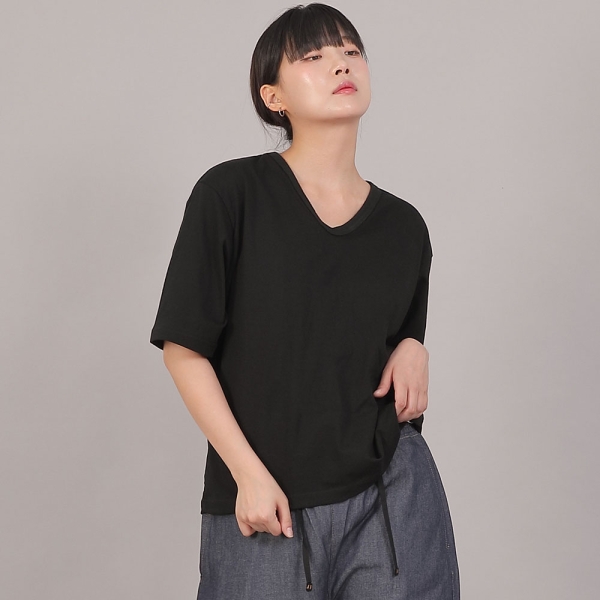 오버핏 16s 코튼 V넥 반팔티셔츠 RVM-8A11 블랙