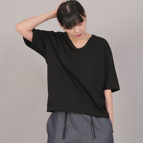 오버핏 16s 코튼 V넥 반팔티셔츠 RVM-8A11 블랙