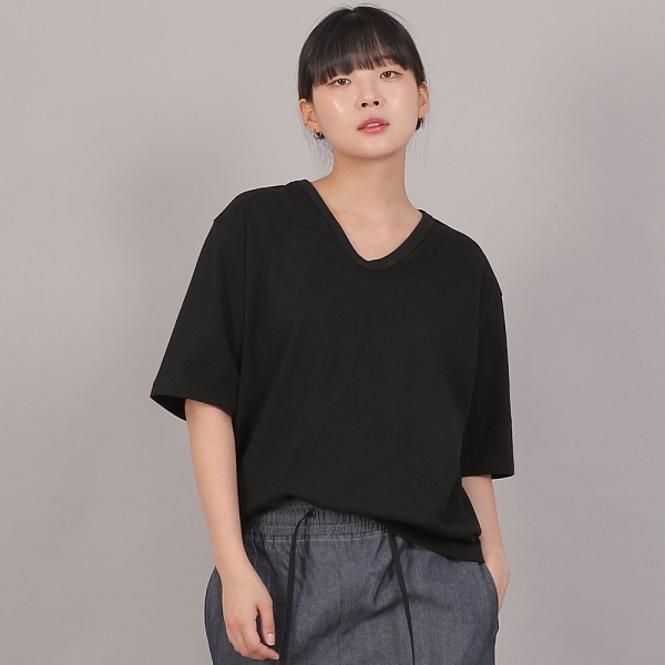 오버핏 16s 코튼 V넥 반팔티셔츠 RVM-8A11 블랙