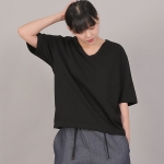 오버핏 16s 코튼 V넥 반팔티셔츠 RVM-8A11 블랙
