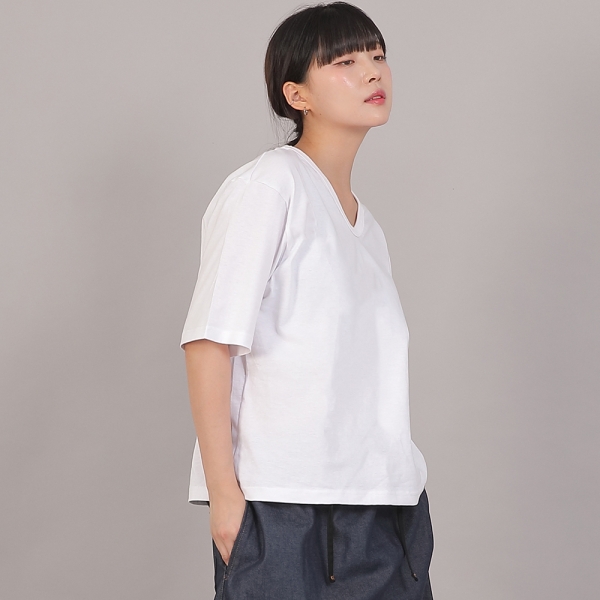 오버핏 16s 코튼 V넥 반팔티셔츠 RVM-8A11 화이트
