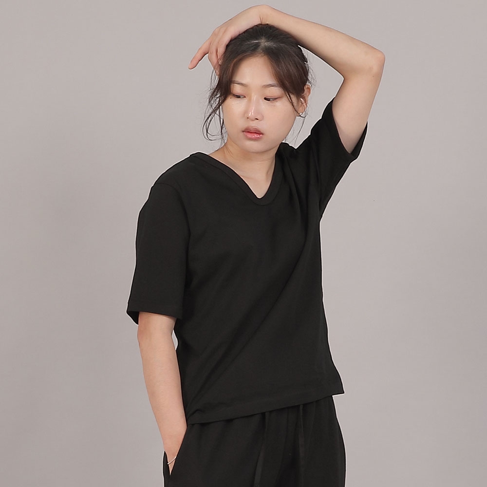 미니멀 소프트 V넥 반팔티셔츠 VSR-8A08 블랙