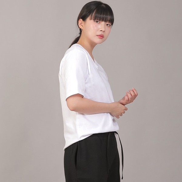 미니멀 소프트 V넥 반팔티셔츠 VSR-8A08 화이트