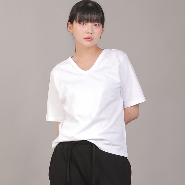 미니멀 소프트 V넥 반팔티셔츠 VSR-8A08 화이트