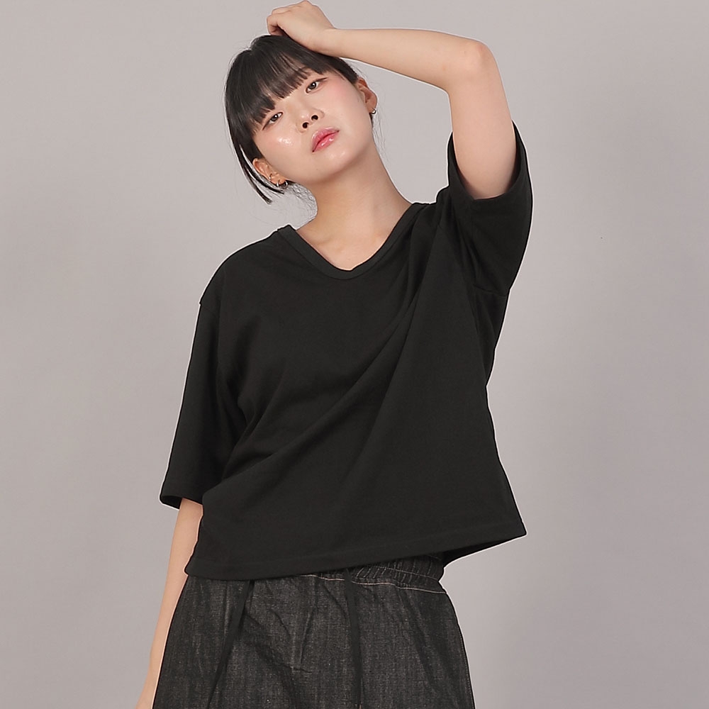 오버핏 소프트 V넥 반팔티셔츠 MVM-8A12 블랙