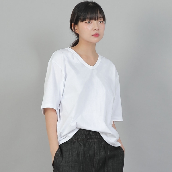 오버핏 소프트 V넥 반팔티셔츠 MVM-8A12 화이트