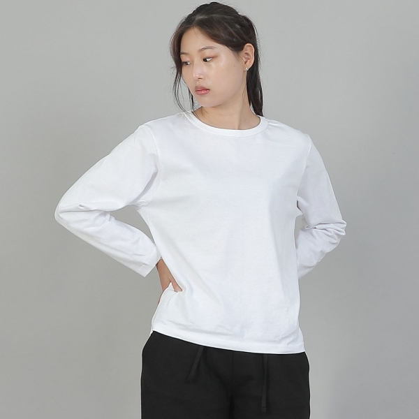 미니멀 16s 코튼 R넥 긴팔티셔츠 MMR-8A13 화이트