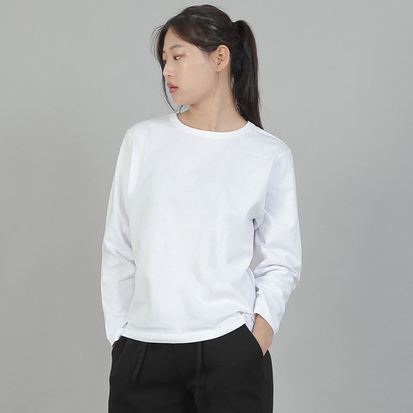 미니멀 16s 코튼 R넥 긴팔티셔츠 MMR-8A13 화이트