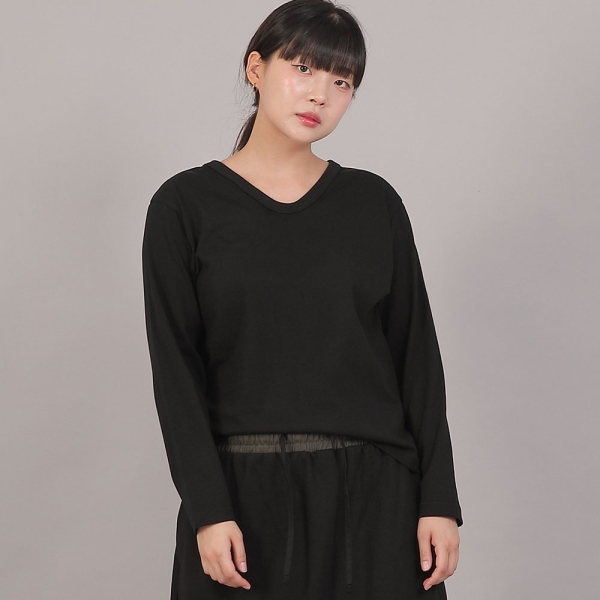미니멀 16s 코튼 V넥 긴팔티셔츠 MMV-8A15 블랙