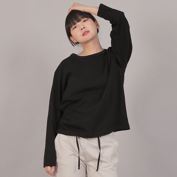 오버핏 16s 코튼 R넥 긴팔티셔츠 RCO-8A17 블랙