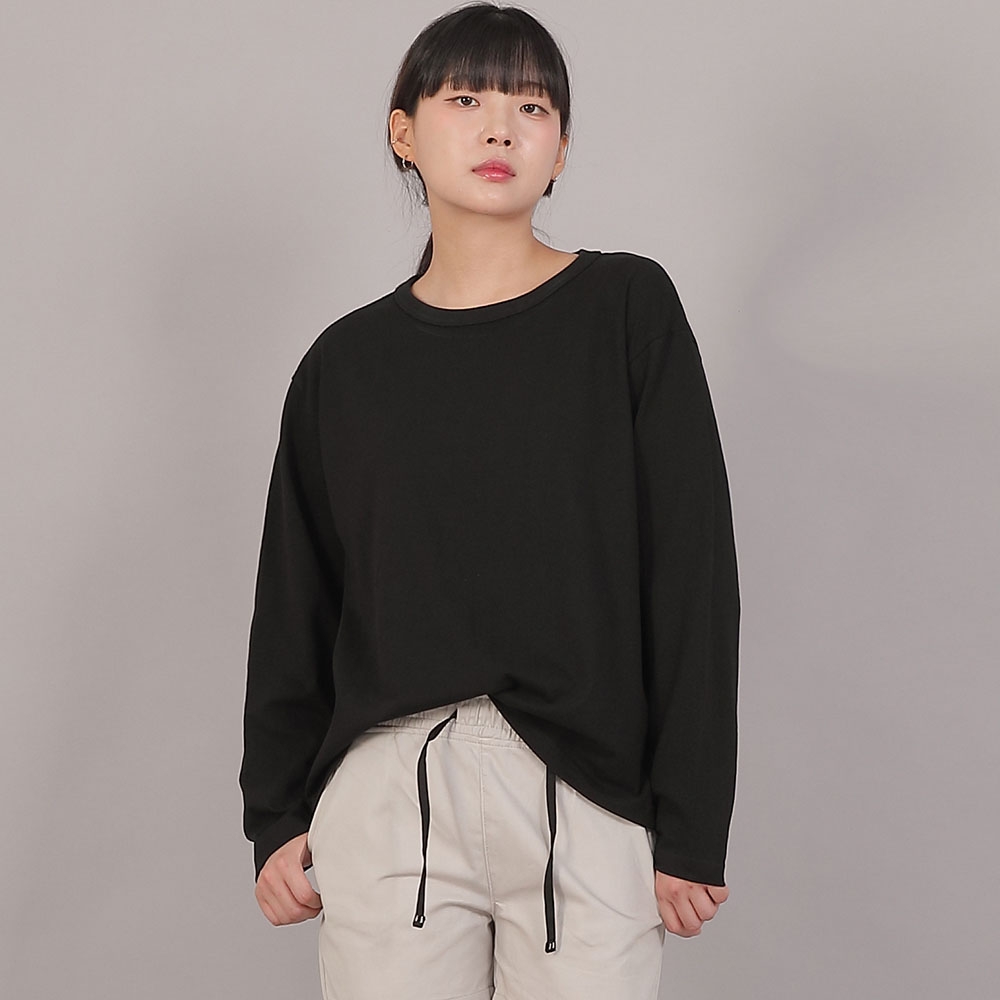 오버핏 16s 코튼 R넥 긴팔티셔츠 RCO-8A17 블랙