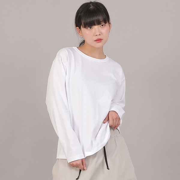 오버핏 16s 코튼 R넥 긴팔티셔츠 RCO-8A17 화이트