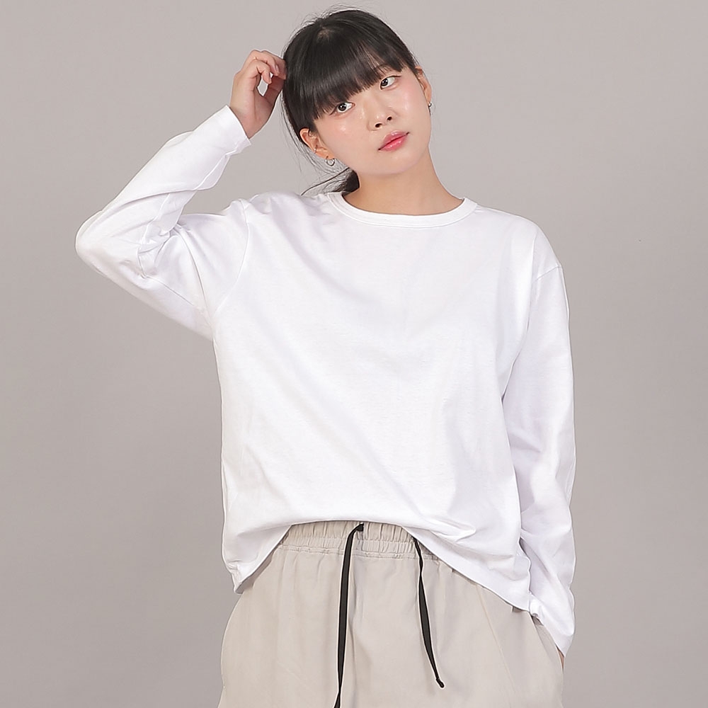 오버핏 16s 코튼 R넥 긴팔티셔츠 RCO-8A17 화이트