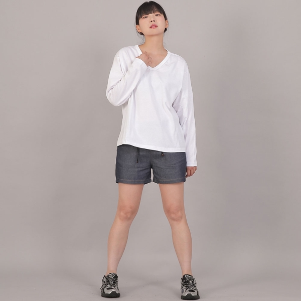 오버핏 16s 코튼 V넥 긴팔티셔츠 COL-8A19 화이트