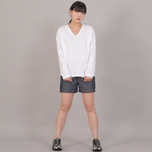 오버핏 16s 코튼 V넥 긴팔티셔츠 COL-8A19 화이트