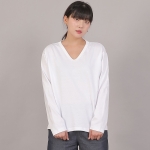 오버핏 16s 코튼 V넥 긴팔티셔츠 COL-8A19 화이트