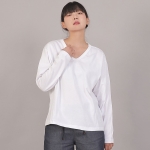 오버핏 16s 코튼 V넥 긴팔티셔츠 COL-8A19 화이트
