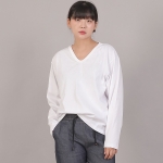 오버핏 16s 코튼 V넥 긴팔티셔츠 COL-8A19 화이트