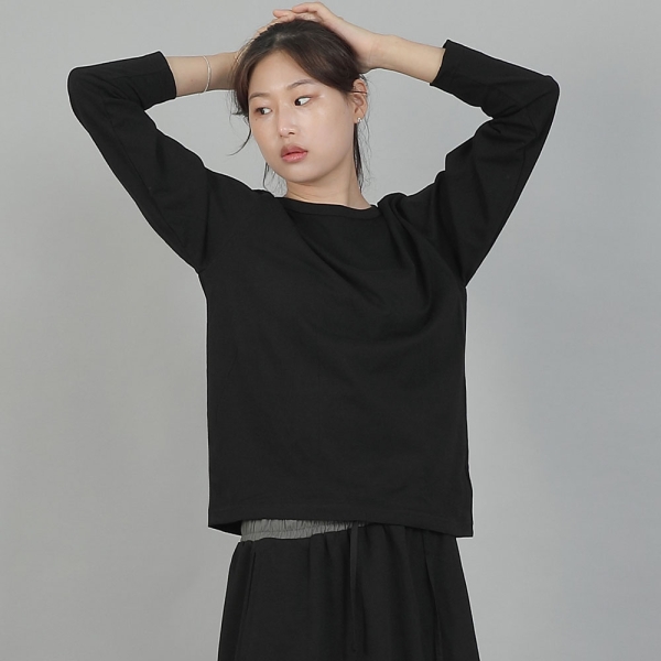 미니멀 소프트 R넥 긴팔티셔츠 MMS-8A14 블랙