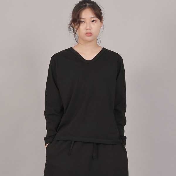 미니멀 소프트 V넥 긴팔티셔츠 MSV-8A16 블랙