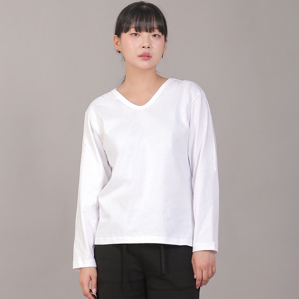 미니멀 소프트 V넥 긴팔티셔츠 MSV-8A16 화이트