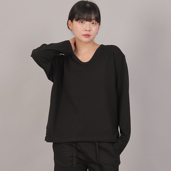 오버핏 소프트 V넥 긴팔티셔츠 CVL-8A20 블랙