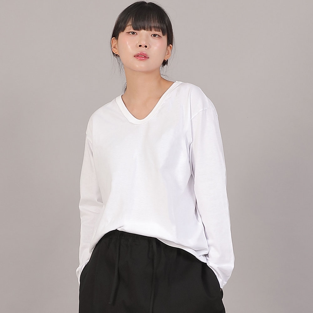오버핏 소프트 V넥 긴팔티셔츠 CVL-8A20 화이트