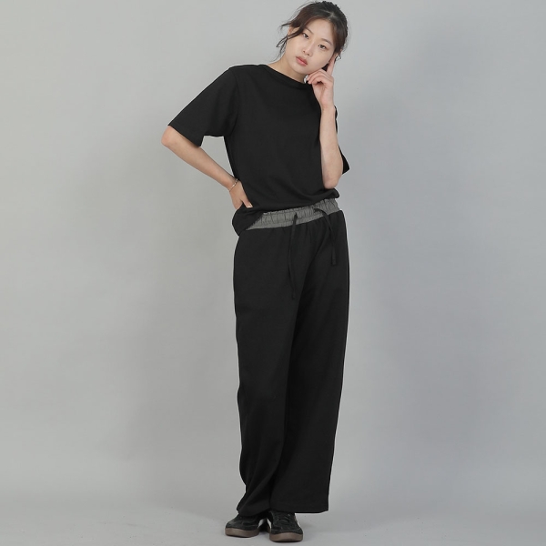 소프트 밴딩 와이드팬츠 ESB-384 그레이블랙