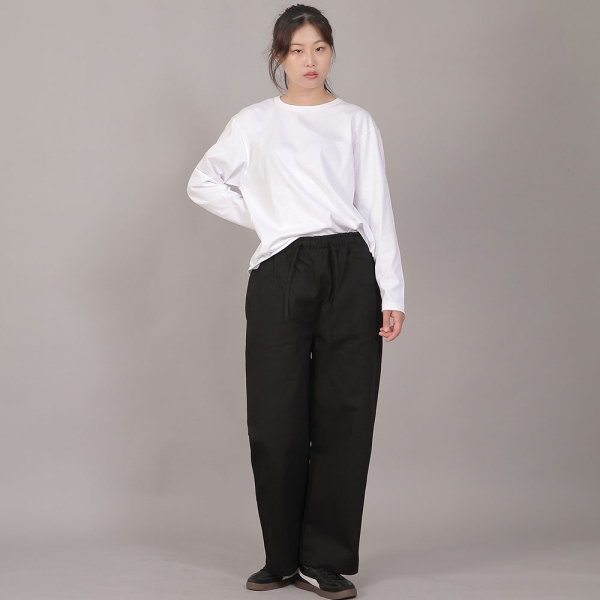 포켓리스 워크 밴딩 와이드팬츠 EWW-385 블랙