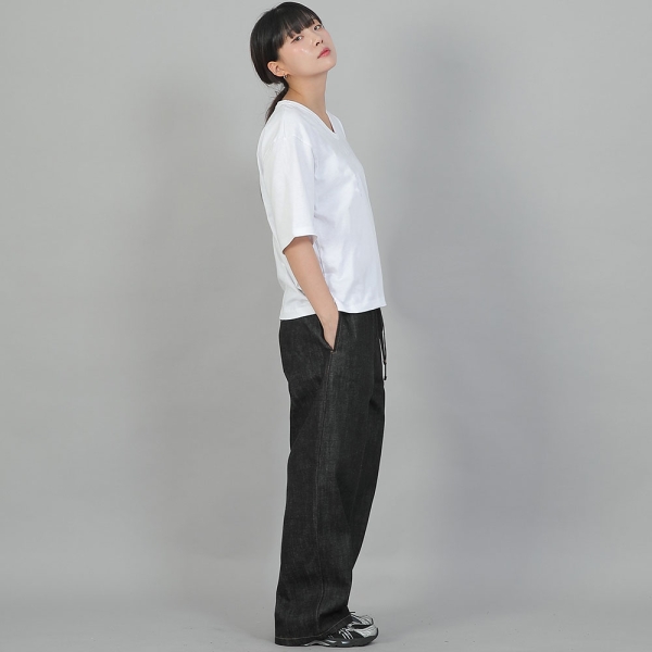 포켓리스 워크 밴딩 와이드팬츠 EWW-385 데님 블랙