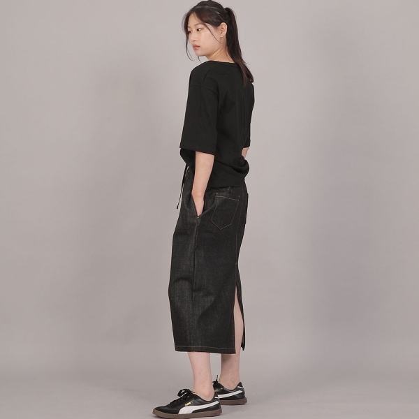 H라인 와이드 롱스커트 HWB-1313 데님 블랙