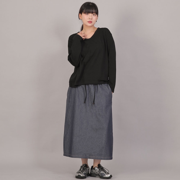 H라인 와이드 롱스커트 HWB-1313 데님 라이트인디고