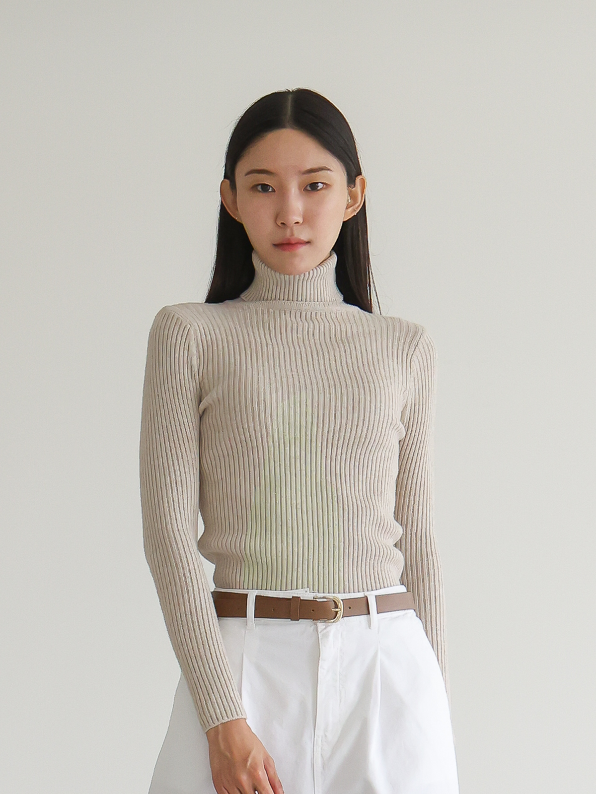 Ro High-neck Ribbed Knit 로 하이넥 리브드 니트 slim to tight fit