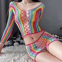 레인보우 투피스 바디스타킹