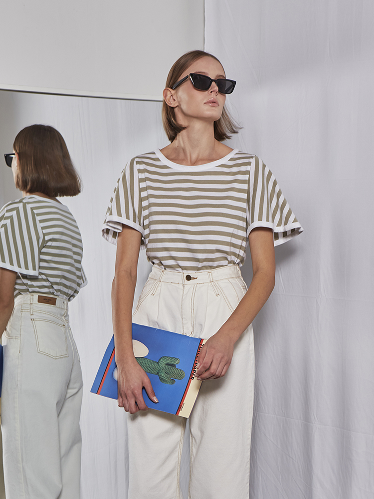 Stripe Bell Sleeve T-shirt (Olivegreen)