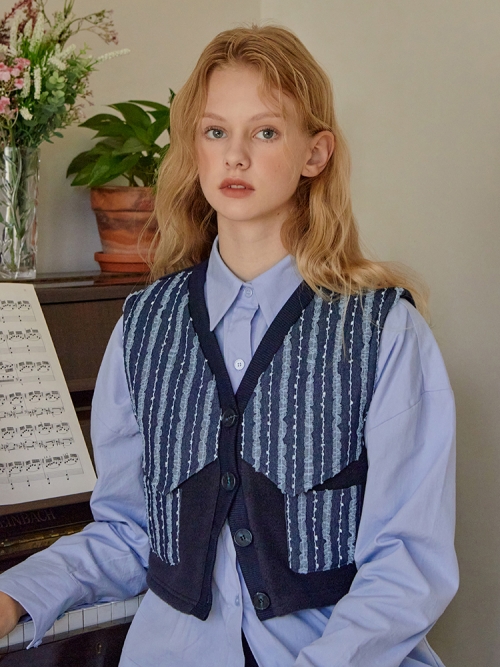 Denim Patched Fleece Vest (Blue)