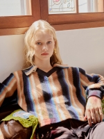 Open Collar Stripe Knit (Orange)