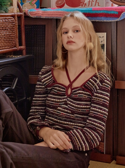 Strappy halter neck Knit (Wine)