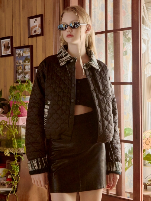 Stripe Patched Quilting Jacket (Black)