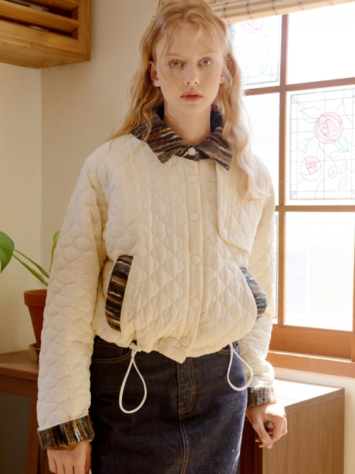 Stripe Patched Quilting Jacket (Ivory)