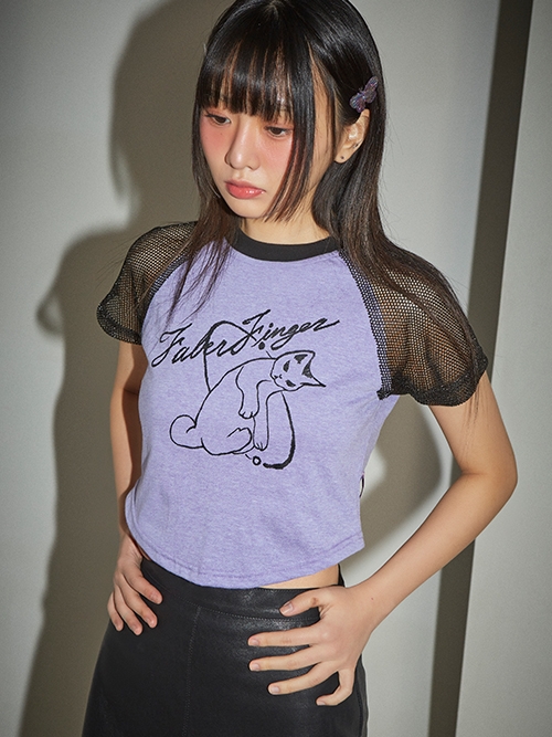 Cat Mash Raglan Sleeve T-shirt (Lavender)