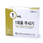 [한국백신] 일회용 주사기, 1mL/100개입, 23G, 1inch KOVAX Disposable Syringe