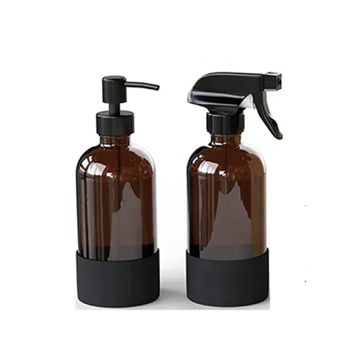 250 (240ml)  갈색 유리 건 스프레이 / 스테인레스 펌프 용기 (실리콘 커버)