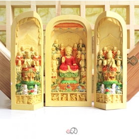 10cm채색 삼존불 불감(아미타,관음,대세지)종합/목각불상