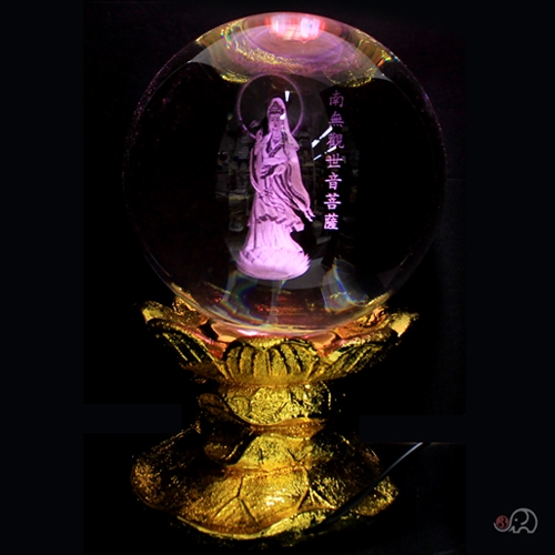 LED금색좌대 오색수정구(관세음보살) 200mm