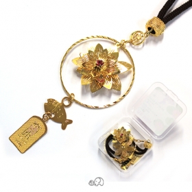 물고기달린 연꽃장식 차걸이(금색) -케이스포함