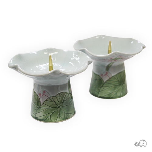 도자기 채색연꽃촛대1개(높이10cm) 핸드메이드